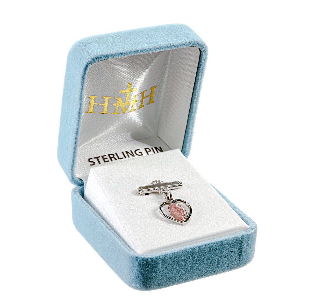 Sterling Silver Miraculous w/Pink Heart, w/Bar Pin-Bxd