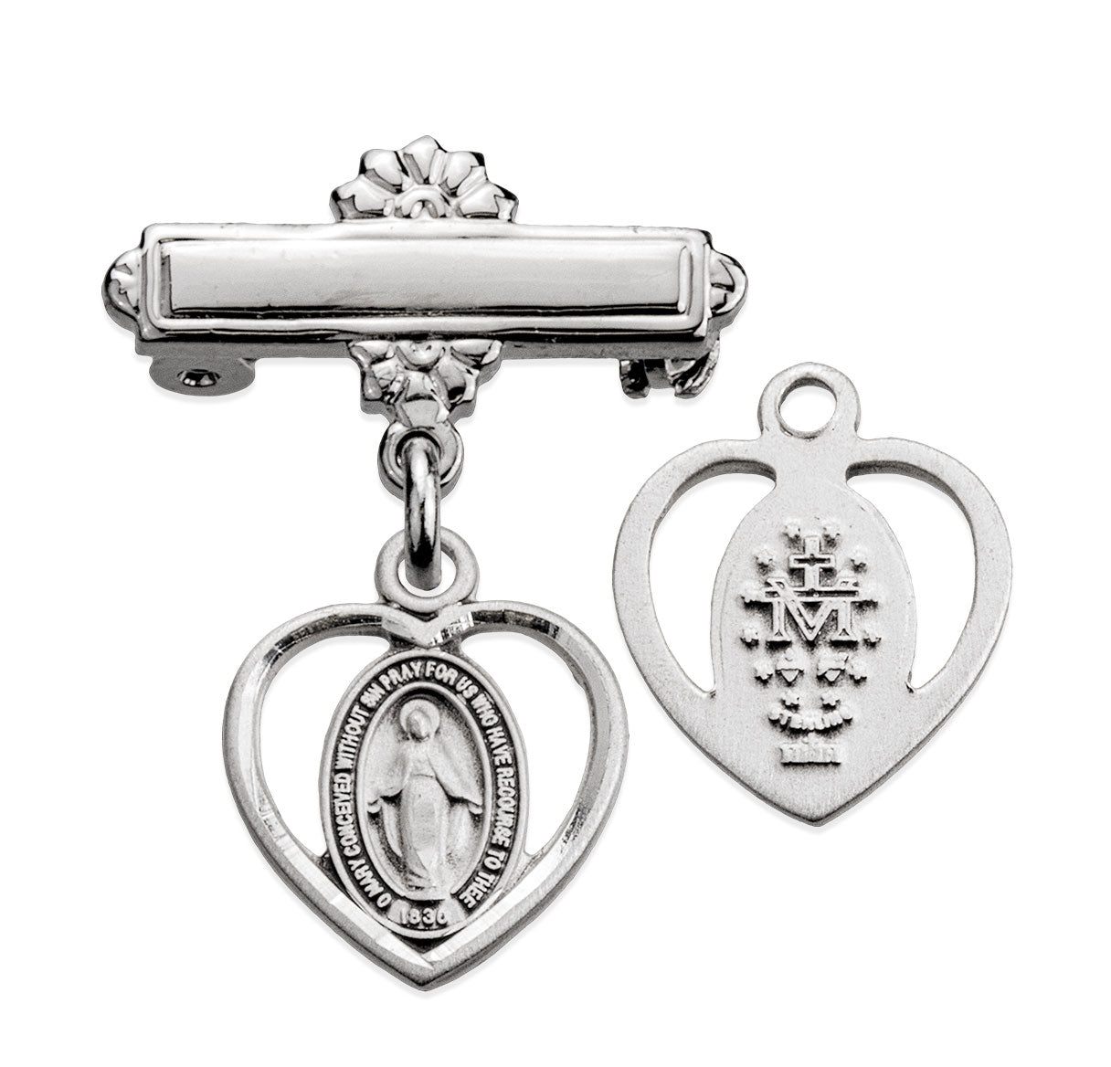 Sterling Silver Pierced Heart Mirac-w/Bar Pin-Bxd