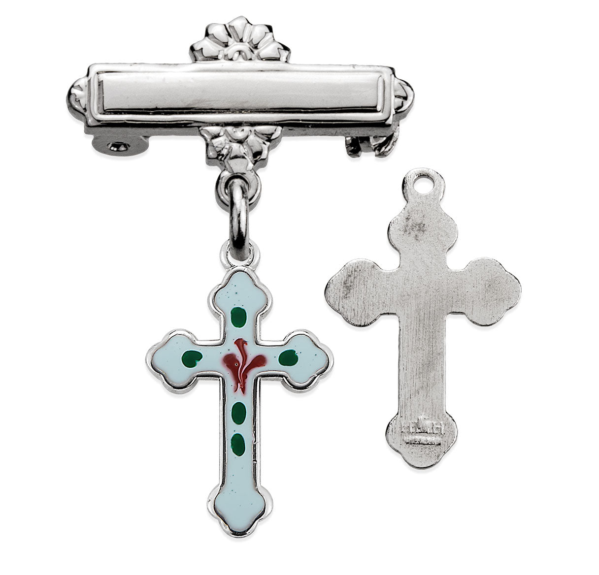 Sterling Silver Small Blue Epoxy  Cross w/Bar Pin-Bxd