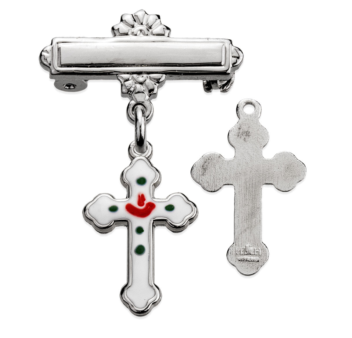 Sterling Silver Small White Epoxy Cross w/Bar Pin-Bxd