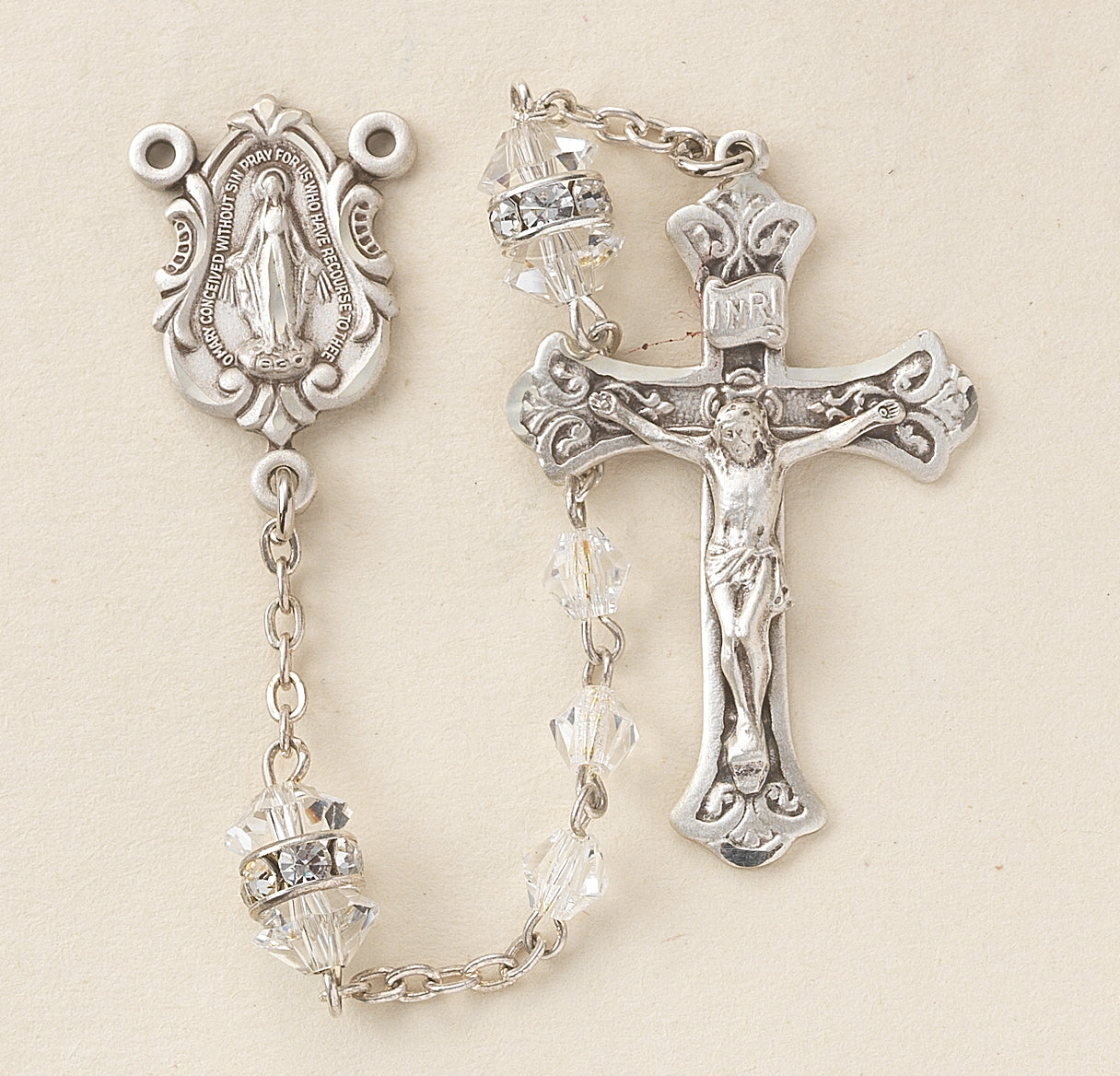4mm Crystal Rosary w/Sterling Silver Ctr & Cfx-(05/1825)-Bxd