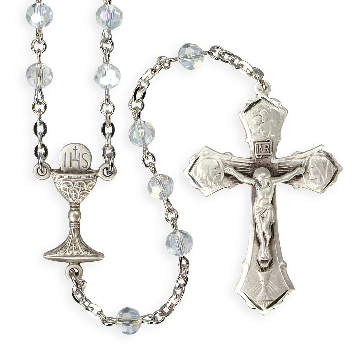 5mm Crystal (AB) Rosary w/Sterling Silver Ctr & Cfx-(97/177)-Bxd