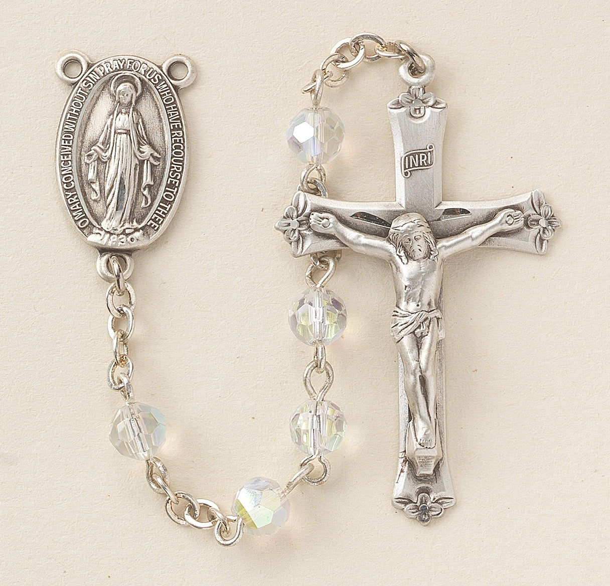 5mm Crystal (AB) Rosary w/Sterling Silver Ctr & Cfx-(97/177)-Bxd