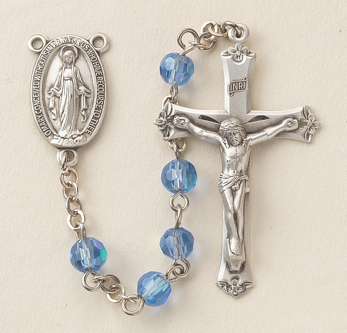 5mm Sapphire (AB) Rosary w/Sterling Silver Ctr & Cfx-(97/177)-Bxd