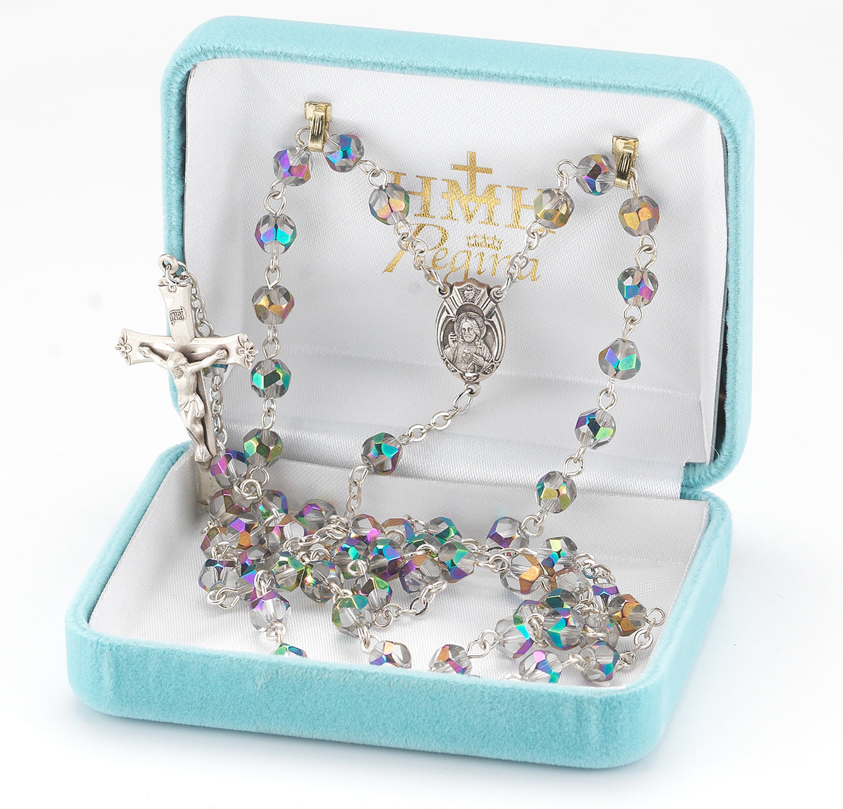 6mm Metallic Multi-Color Helix Crystal Beads with Sterling Silver Ctr & Cfx-(39/177)-Bxd