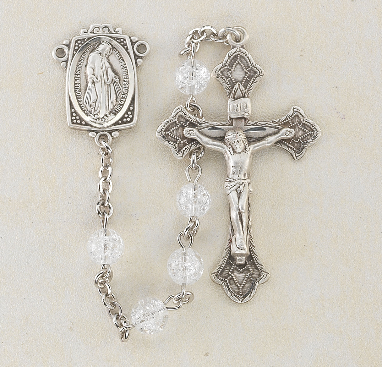 6mm Sparkly Crystal Rosary w/Sterling Silver Ctr & Cfx-(318/117)-Bxd