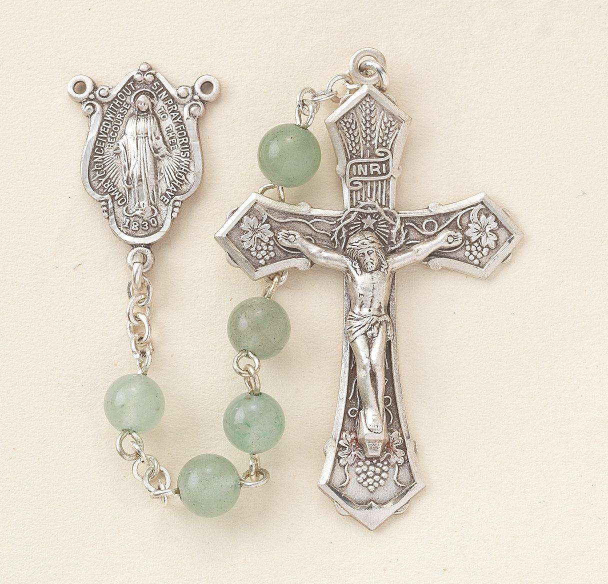 6mm Aventurine Rosary w/Sterling Silver Ctr & Cfx-(96/192)-Bxd
