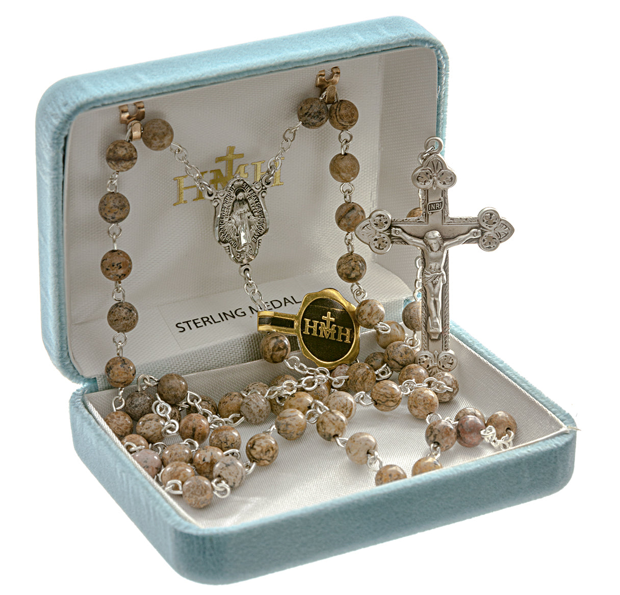 6mm Jasper Rosary w/Sterling Silver-Ctr & Cfx-(96/186)-Bxd