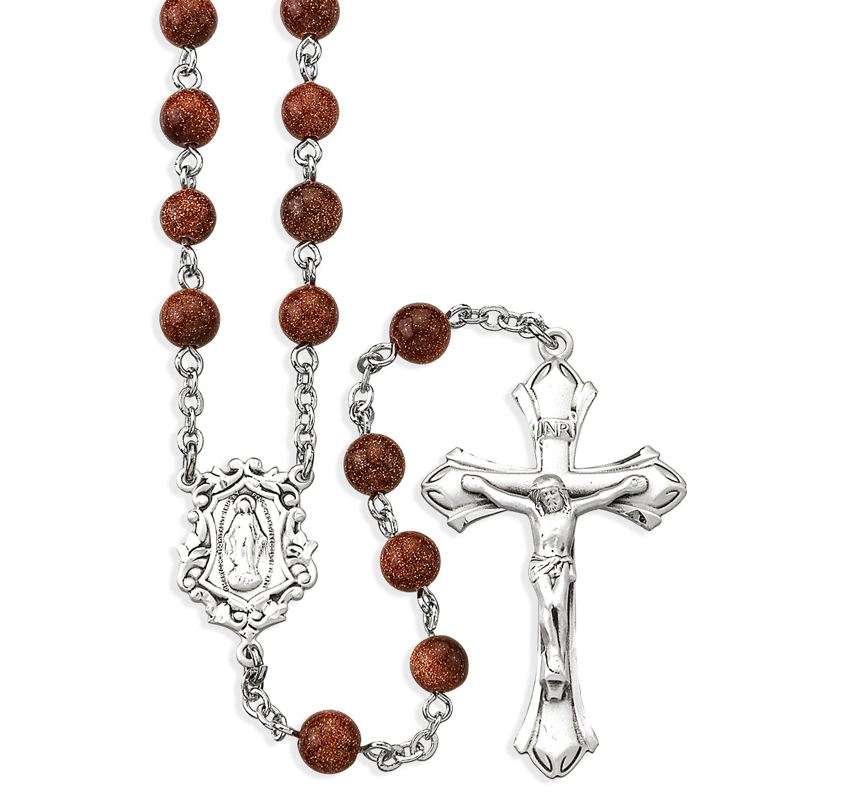 6mm Gold Sand Rosary w/Sterling Silver Ctr & Cfx-(54/123)-Bxd