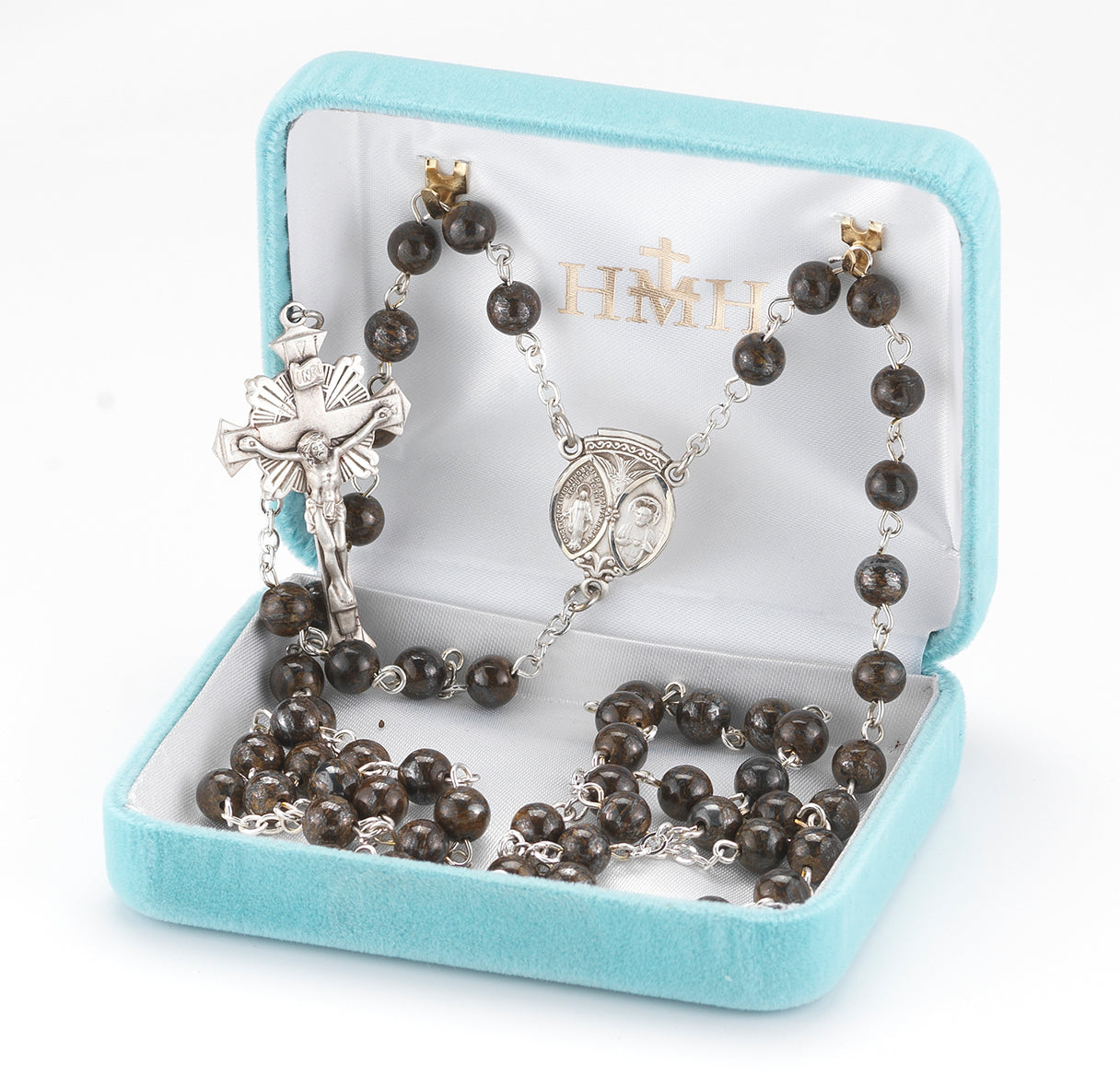 6mm Dark Brown Rosary w/Sterling Silver Ctr & Cfx-(33/124)-Bxd