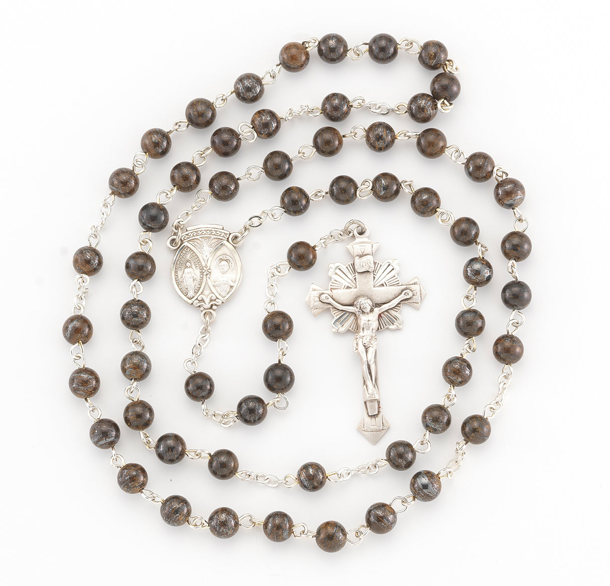 6mm Dark Brown Rosary w/Sterling Silver Ctr & Cfx-(33/124)-Bxd