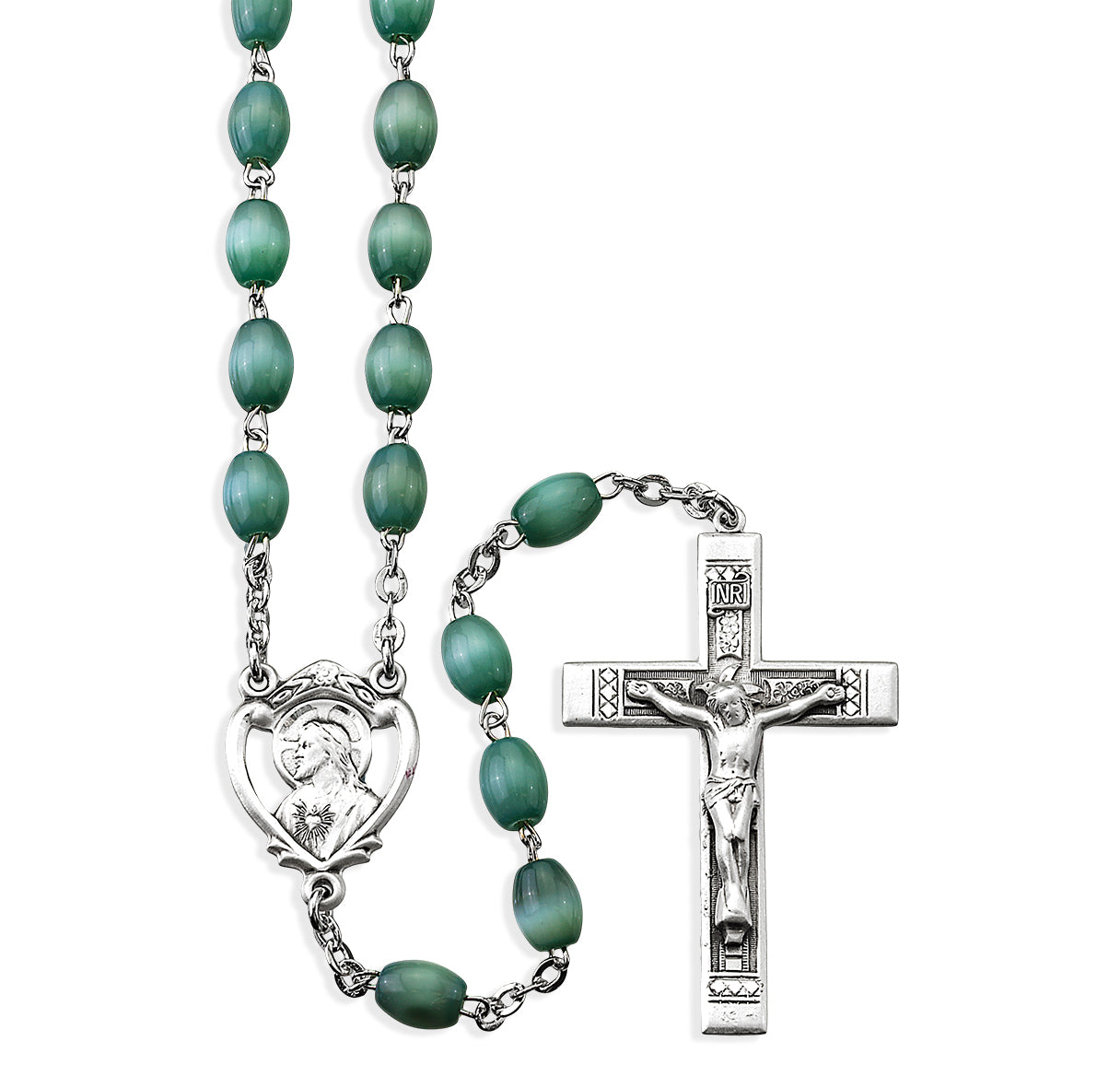 5 x 7mm Oval Grey Glass Bead Rosary w/Sterling Silver Ctr & Cfx-(52/184)-Bxd
