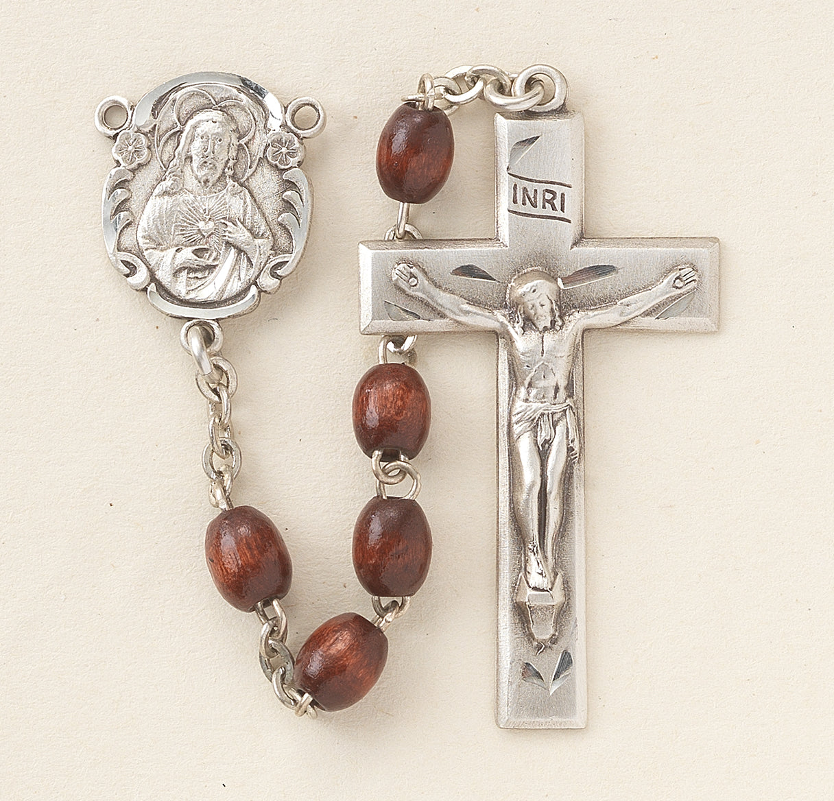 5 x 7mm Wooden Oval Maroon Rosary w/Sterling Silver Ctr & Cfx-(93/179)-Bxd