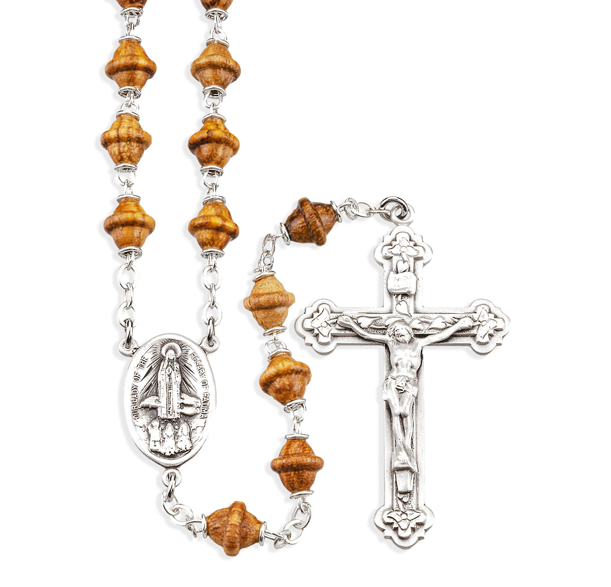 Genuine 8mm Walnut Bi-Cone Rosary w/Sterling Silver Ctr & Crucifix
