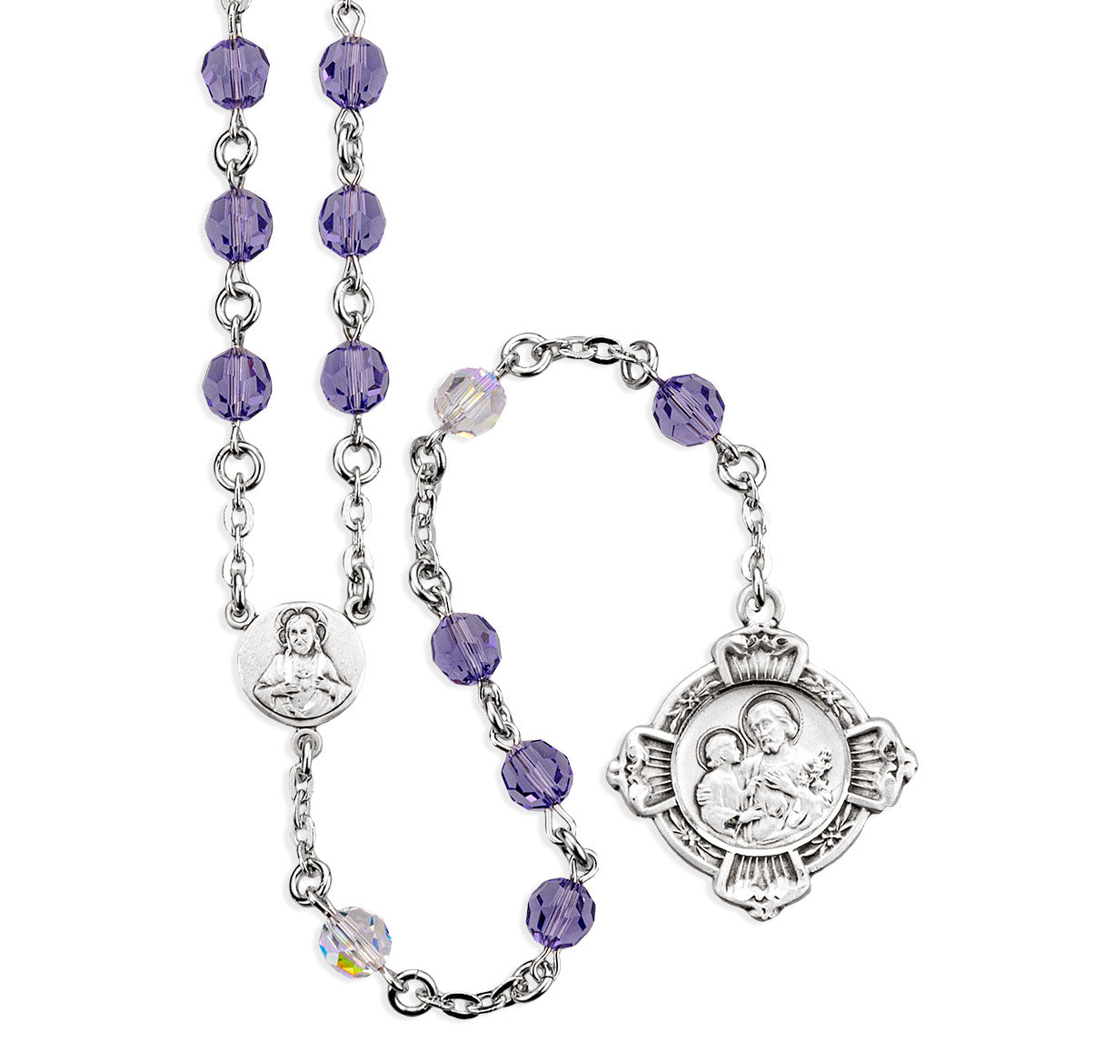Brass Rhodium Plated 6mm Crystals by Swarovski® Crystal Beads St. Joseph Chaplet-(11/3622)-Bxd