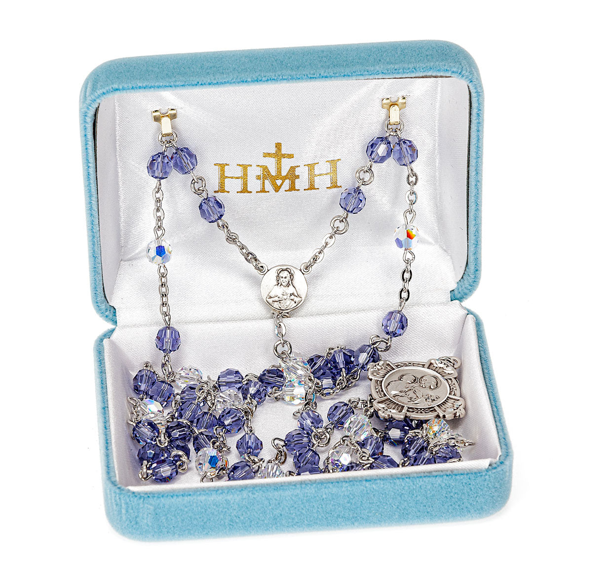 Brass Rhodium Plated 6mm Crystals by Swarovski® Crystal Beads St. Joseph Chaplet-(11/3622)-Bxd