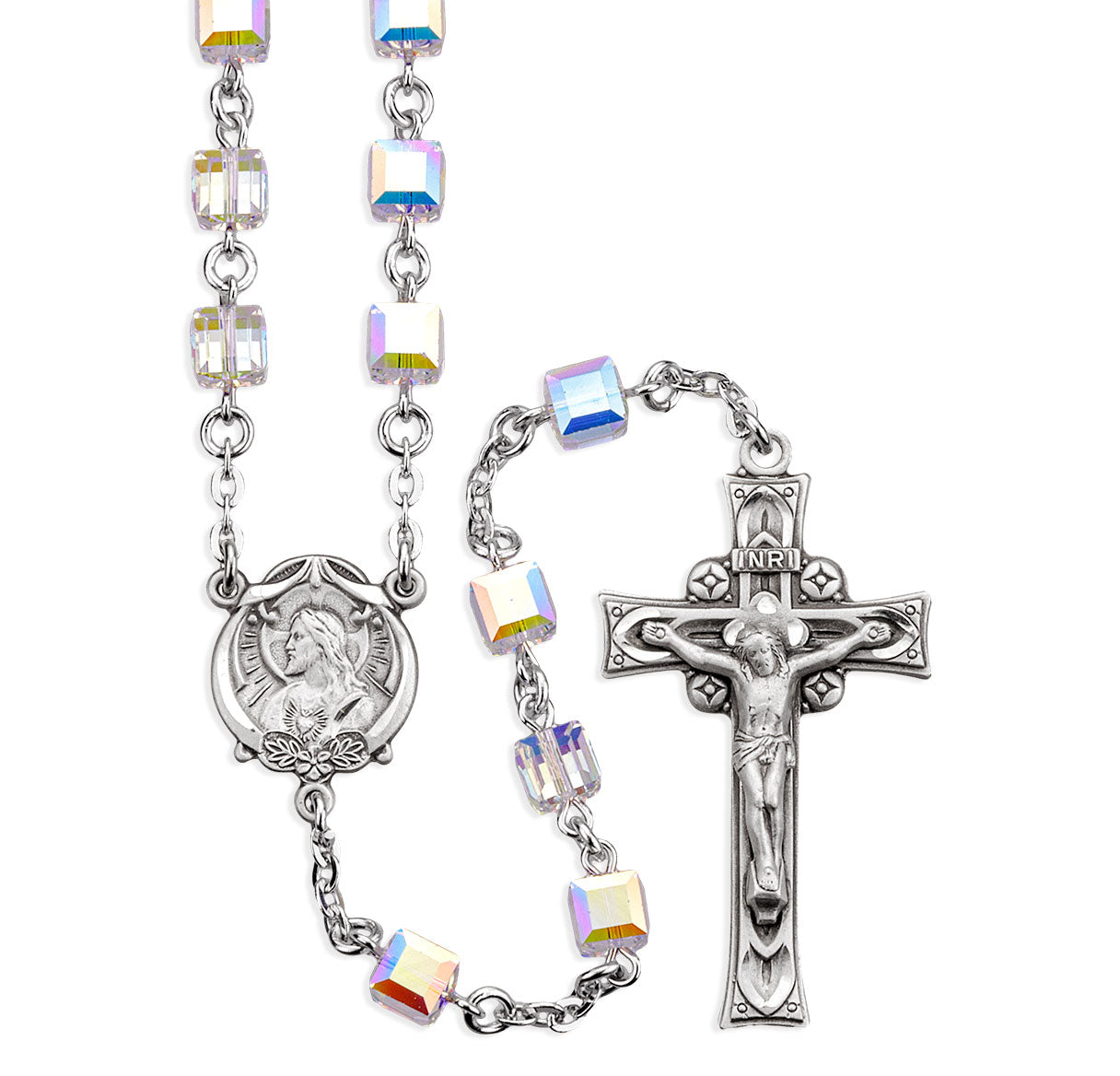 6mm Finest Crystal Cube Rosary w/Sterling Ctr & Cfx-(83/103)-Bxd