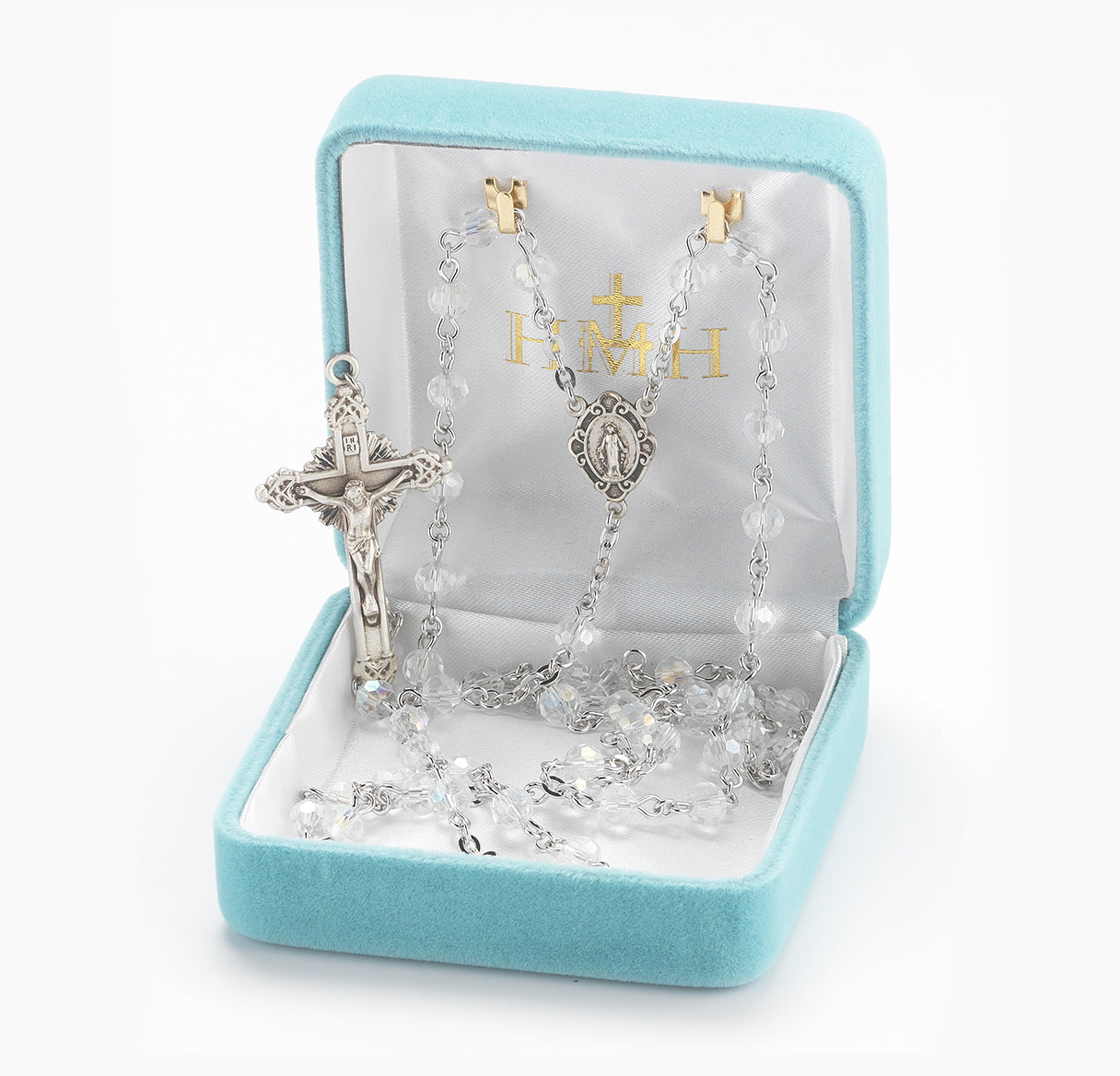 5mm Round Crystal Rosary w/Sterling Silver Ctr & Cfx-(16/195)-Bxd