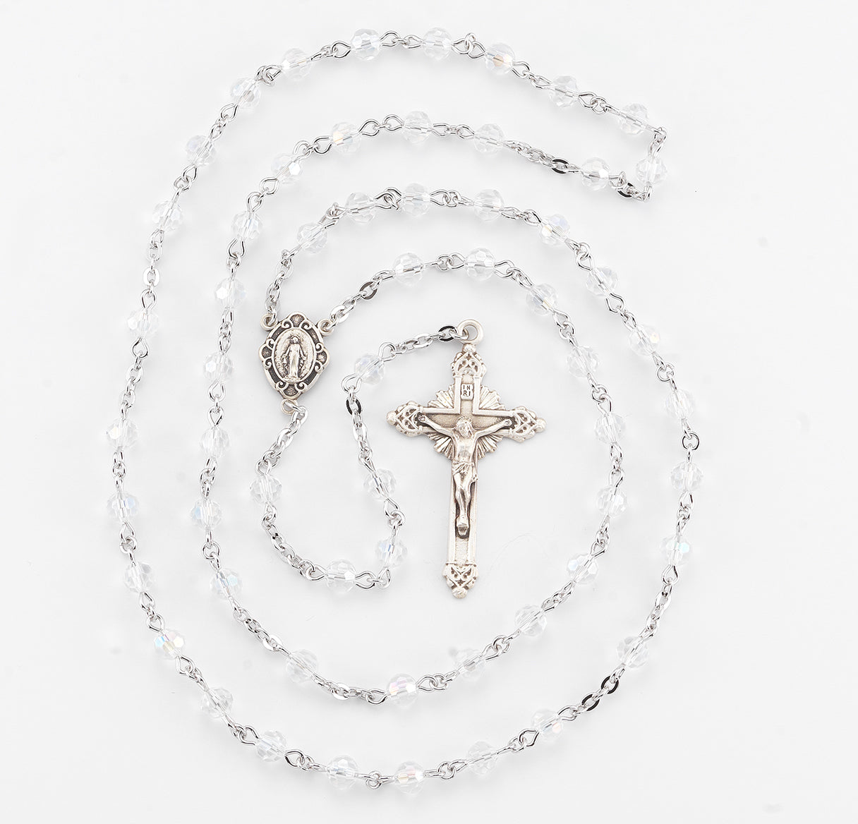 5mm Round Crystal Rosary w/Sterling Silver Ctr & Cfx-(16/195)-Bxd