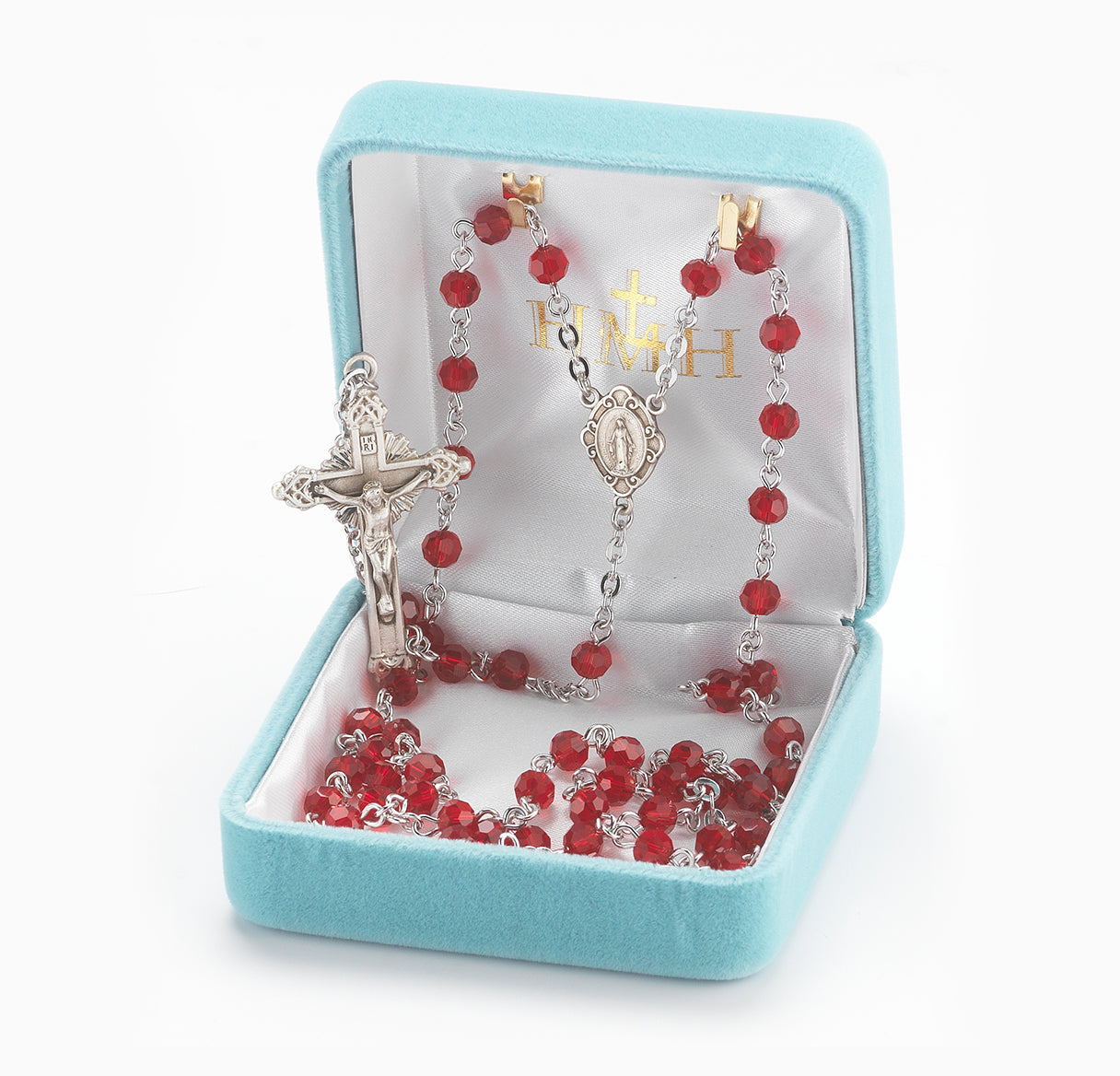 5mm Round Ruby Rosary w/Sterling Silver Ctr & Cfx-(16/195)-Bxd