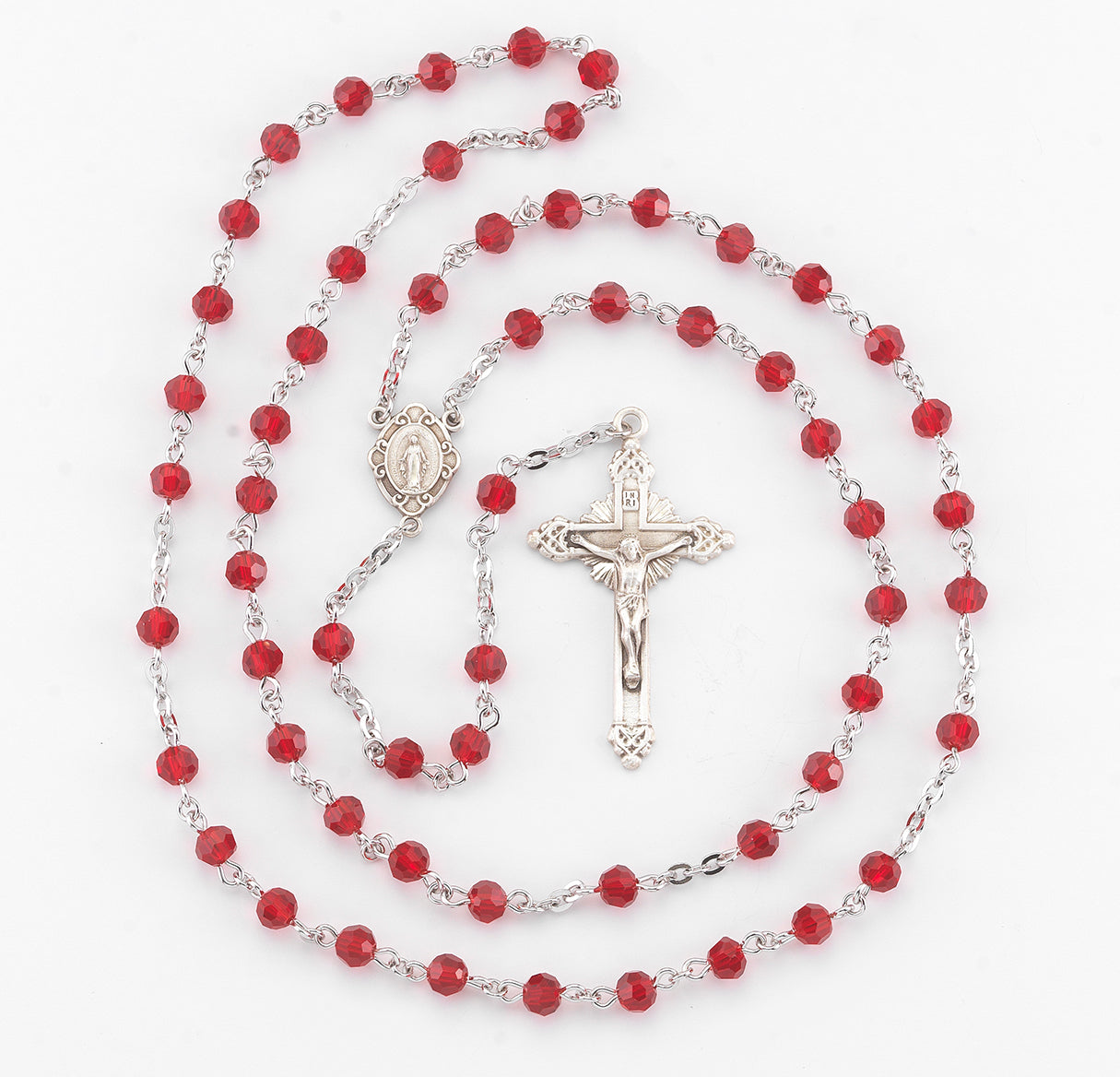 5mm Round Ruby Rosary w/Sterling Silver Ctr & Cfx-(16/195)-Bxd