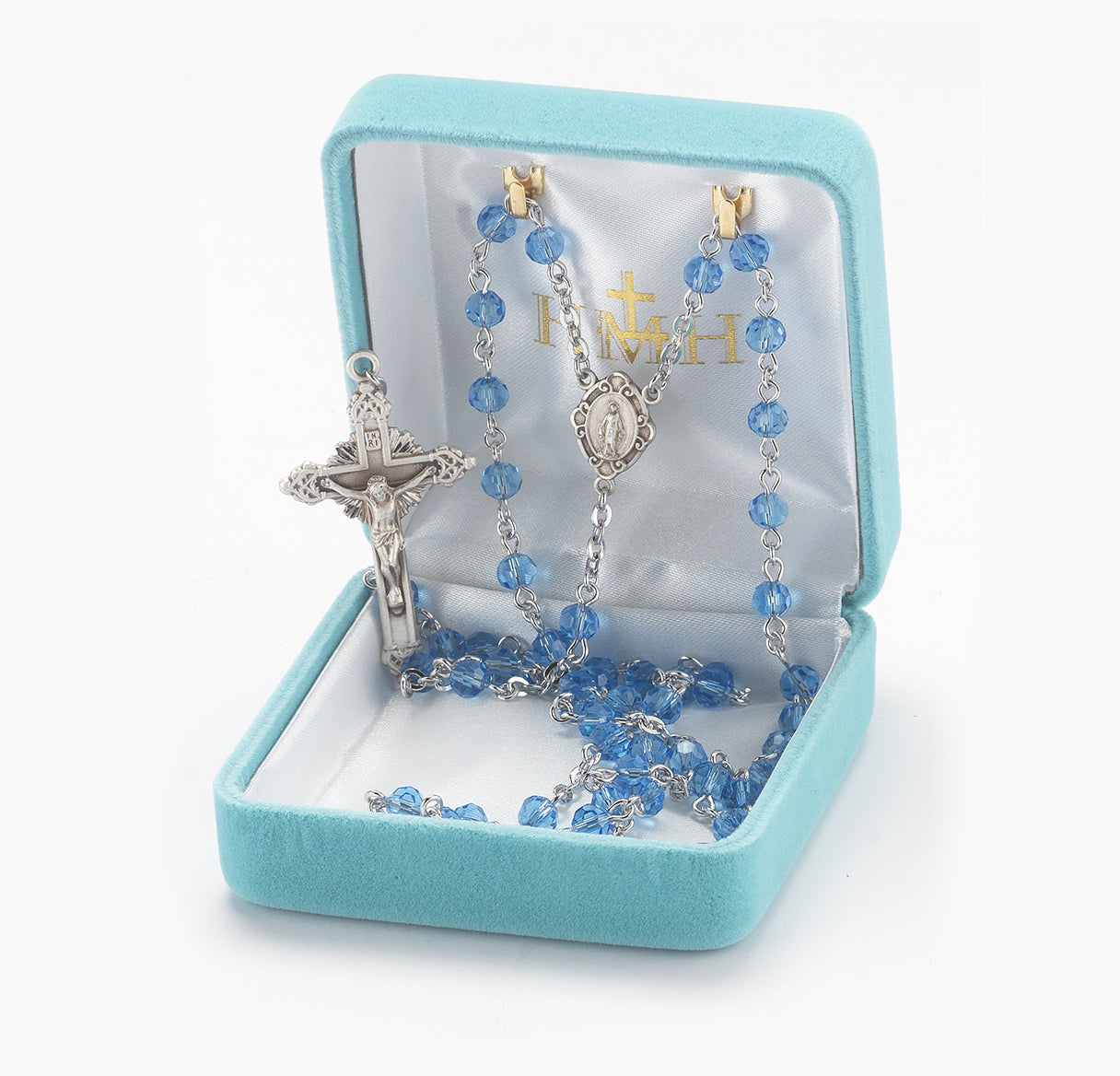 5mm Round Sapphire Rosary w/Sterling Silver Ctr & Cfx-(16/195)-Bxd