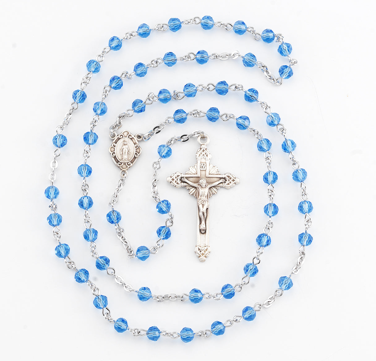 5mm Round Sapphire Rosary w/Sterling Silver Ctr & Cfx-(16/195)-Bxd