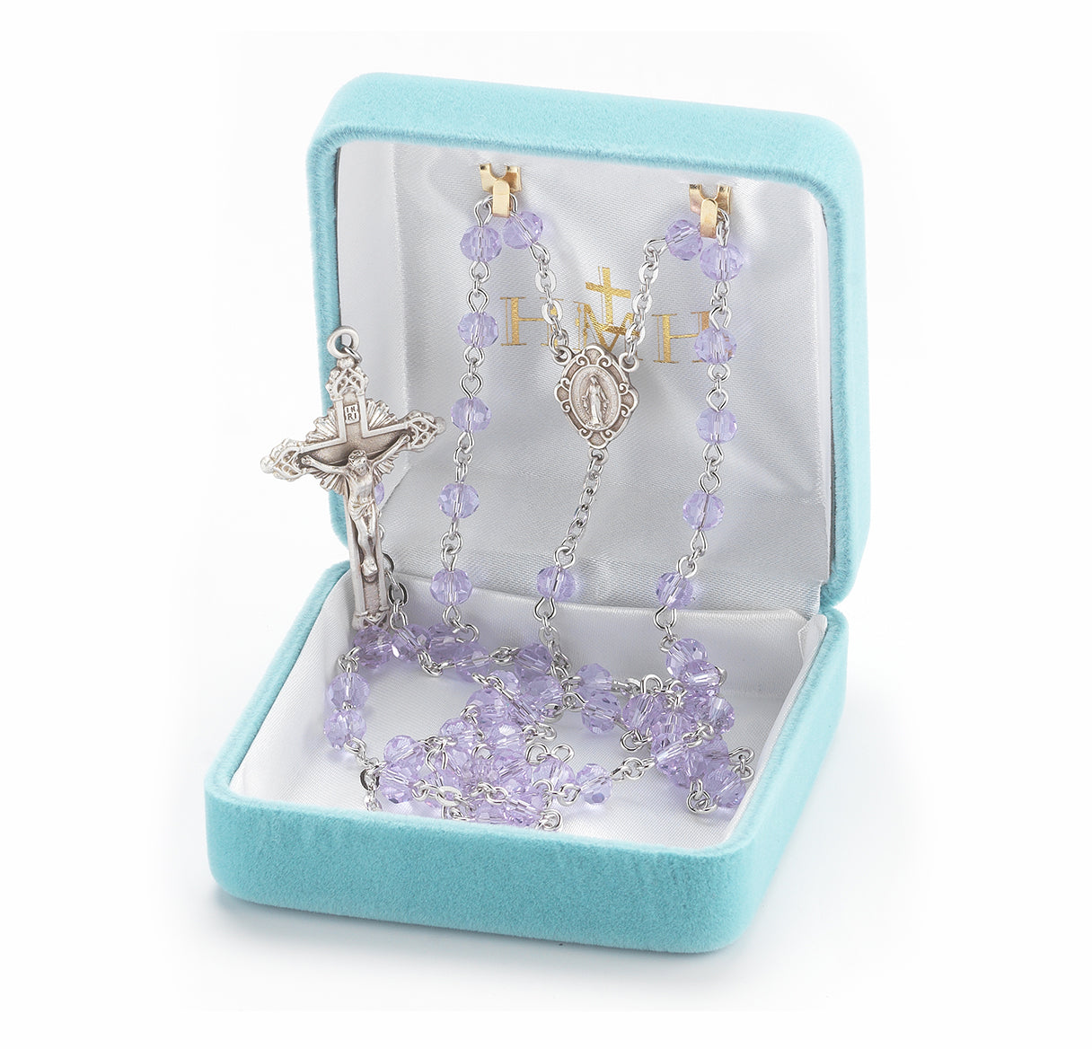 5mm Round Violet Rose Rosary w/Sterling Silver Ctr & Cfx-(16/195)-Bxd