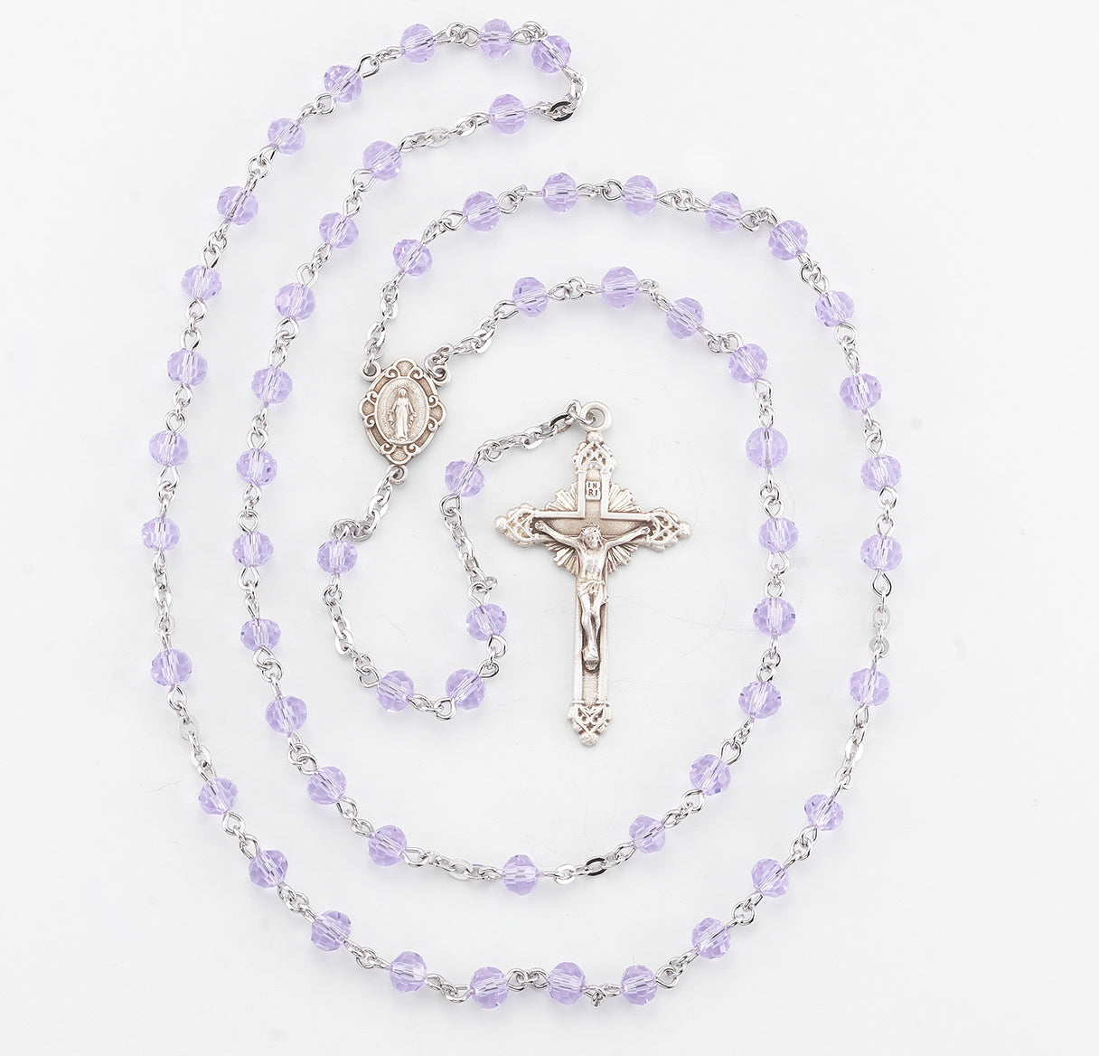 5mm Round Violet Rose Rosary w/Sterling Silver Ctr & Cfx-(16/195)-Bxd