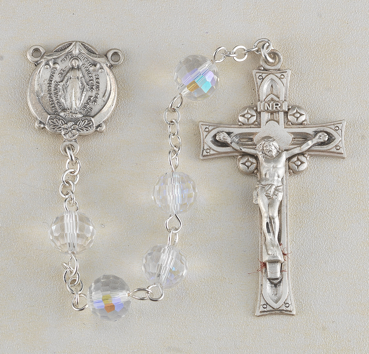 8mm Crystal Round Cut Rosary w/Sterling Ctr & Cfx-(82/103)-Bxd