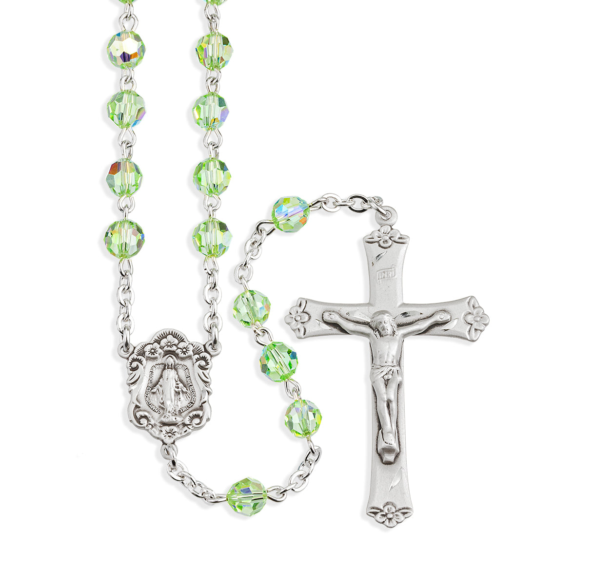 6mm Finest Chrysolite Rosary w/Sterling Silver Ctr & Cfx-(73/145)-Bxd..
