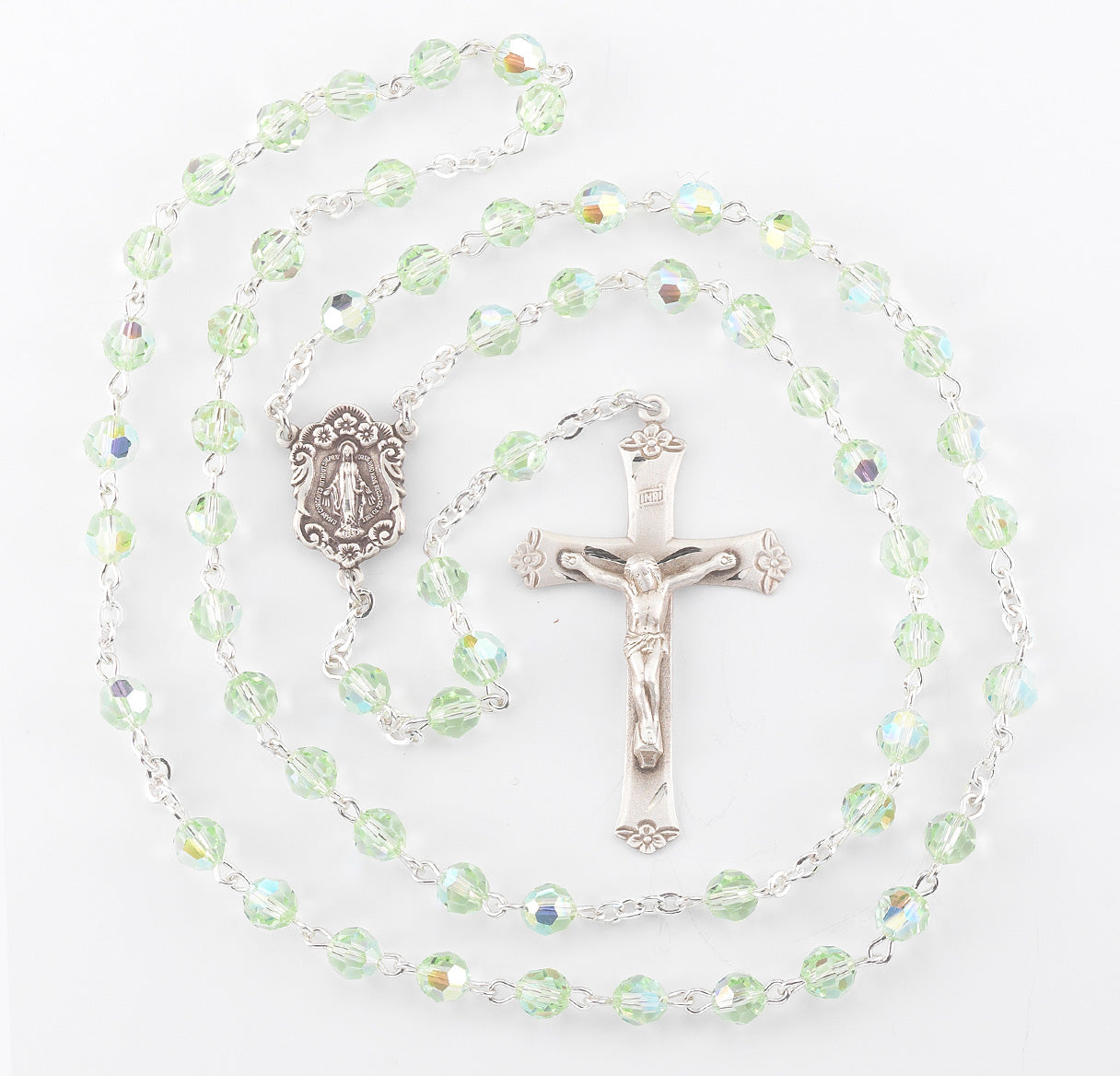 6mm Finest Chrysolite Rosary w/Sterling Silver Ctr & Cfx-(73/145)-Bxd..