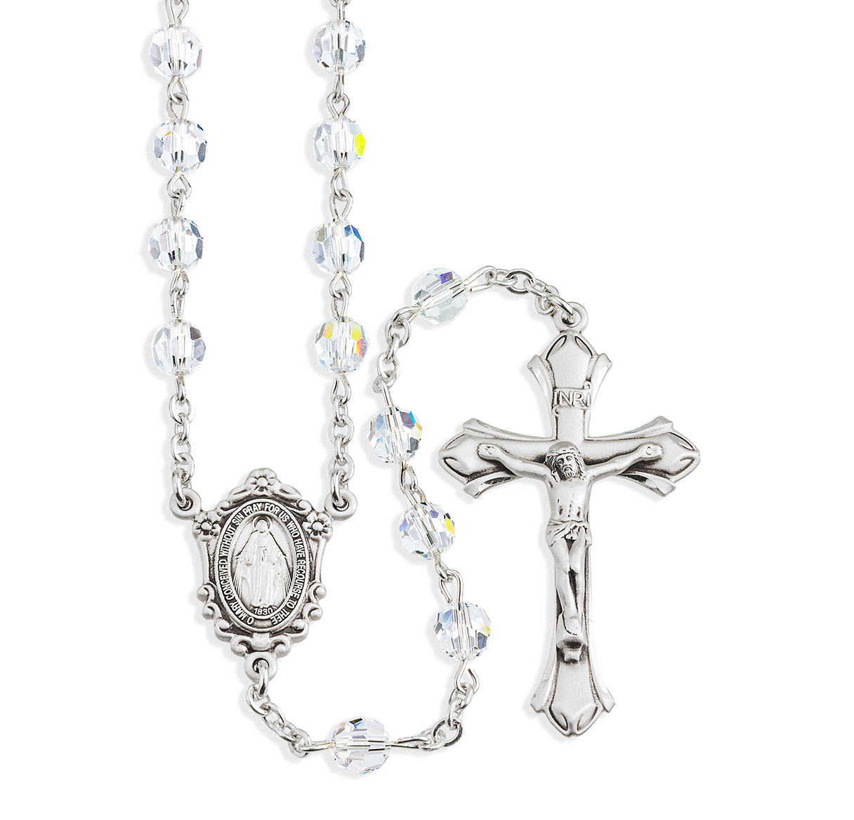 Rosary Sterling Crucifix and Centerpiece Created with Crystals by Swarovski® Austrian Crystal 6mm Faceted Round Clear Beads by HMH