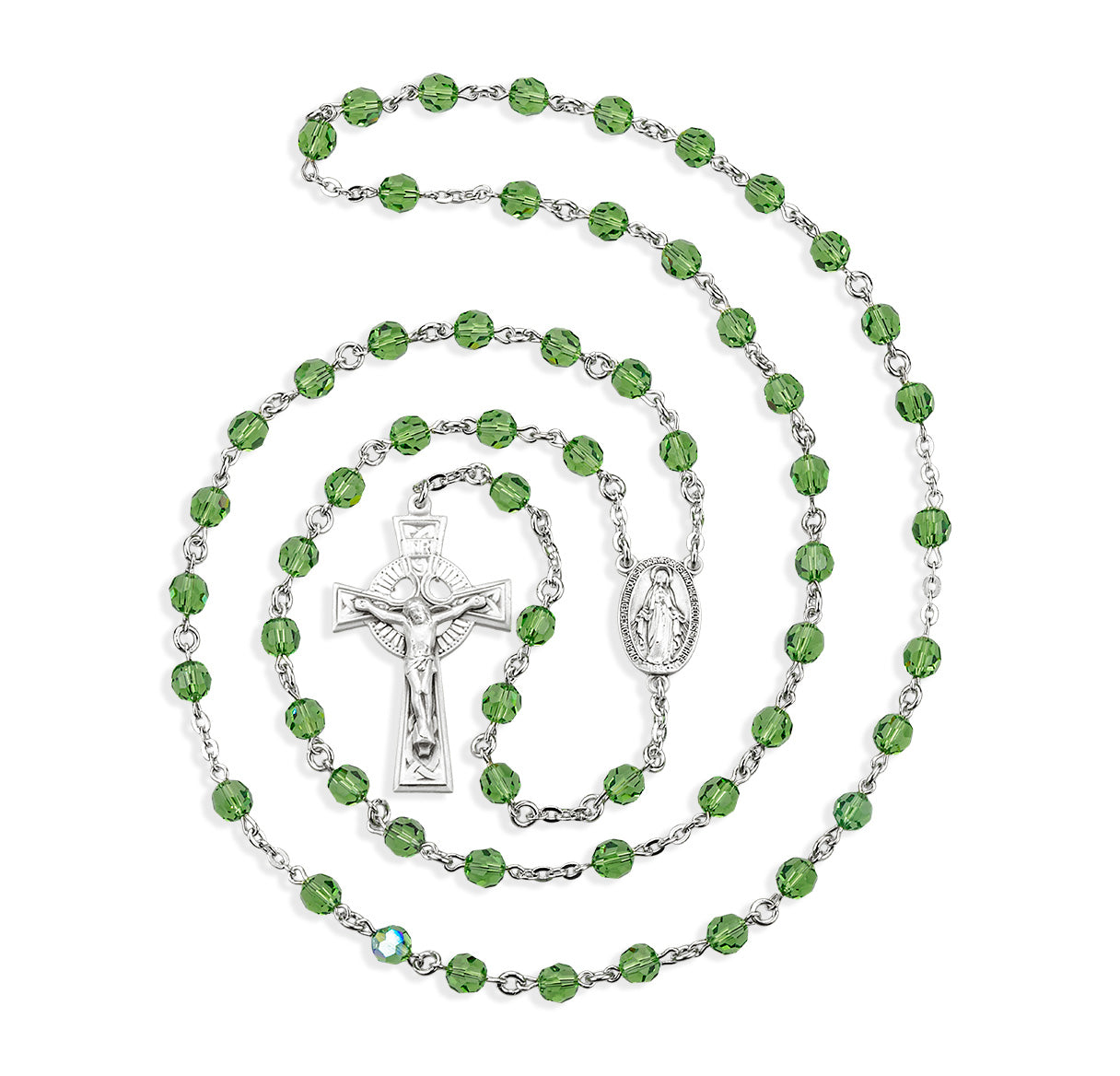 6mm Finest Erinite Rosary w/Sterling Silver Ctr & Cfx-(81/3827)-Bxd