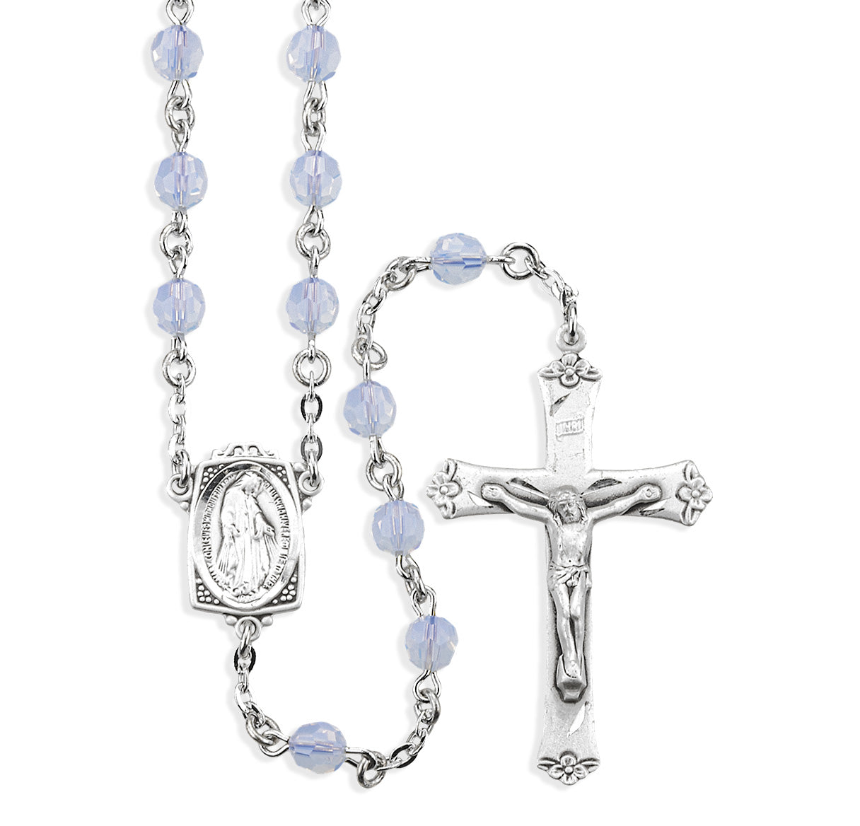 6mm Finest Opal Rosary w/Sterling Silver Ctr & Cfx-(318/145)-Bxd