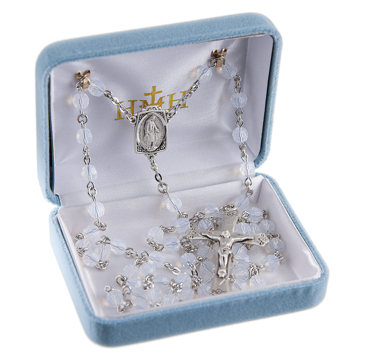 6mm Finest Opal Rosary w/Sterling Silver Ctr & Cfx-(318/145)-Bxd