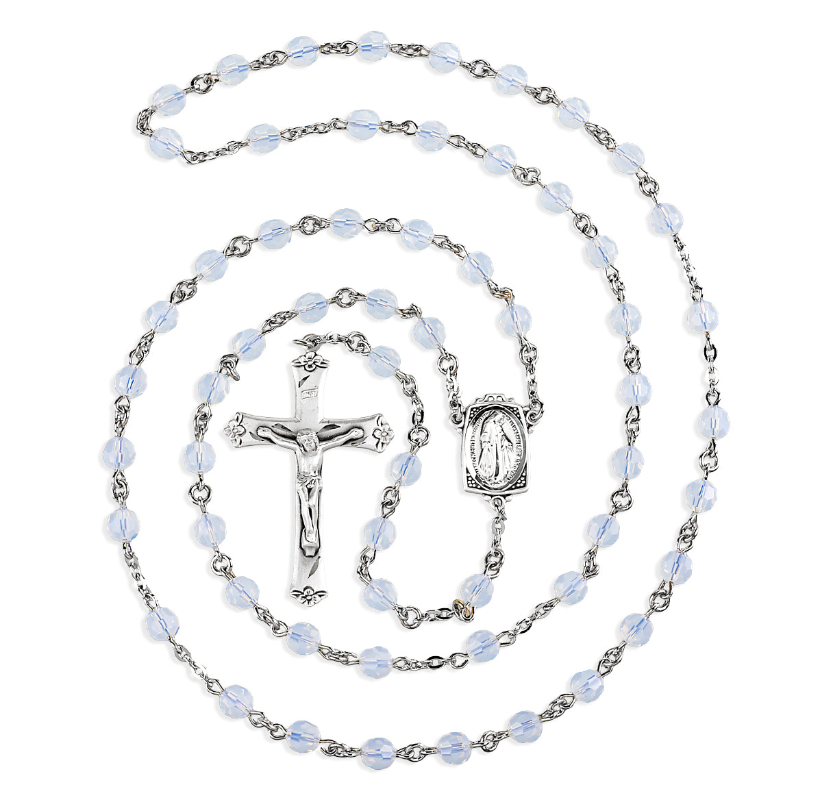 6mm Finest Opal Rosary w/Sterling Silver Ctr & Cfx-(318/145)-Bxd