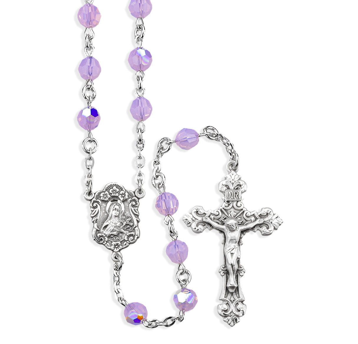 6mm Finest Rose Opal Rosary w/Sterling Silver Ctr & Cfx-(01/153)-Bxd