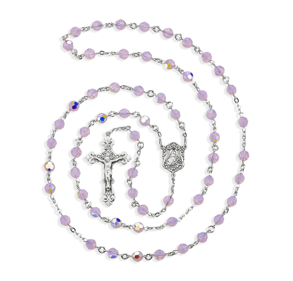 6mm Finest Rose Opal Rosary w/Sterling Silver Ctr & Cfx-(01/153)-Bxd