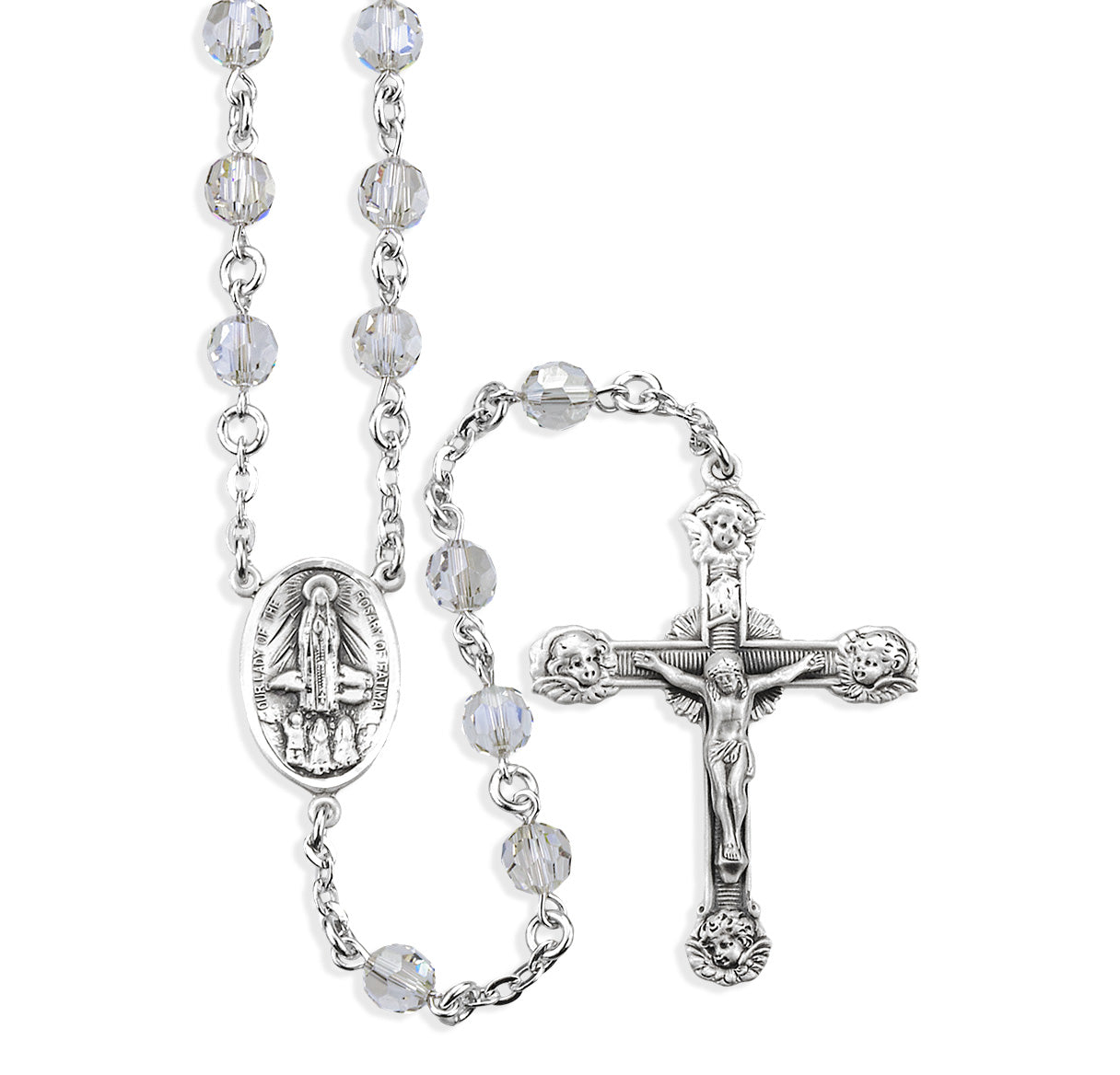 6mm Finest Smoked Crystal Rosary-w/Sterling Silver Ctr & Cfx-(354/113)-Bxd