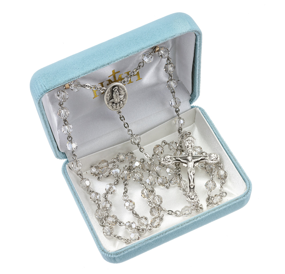 6mm Finest Smoked Crystal Rosary-w/Sterling Silver Ctr & Cfx-(354/113)-Bxd