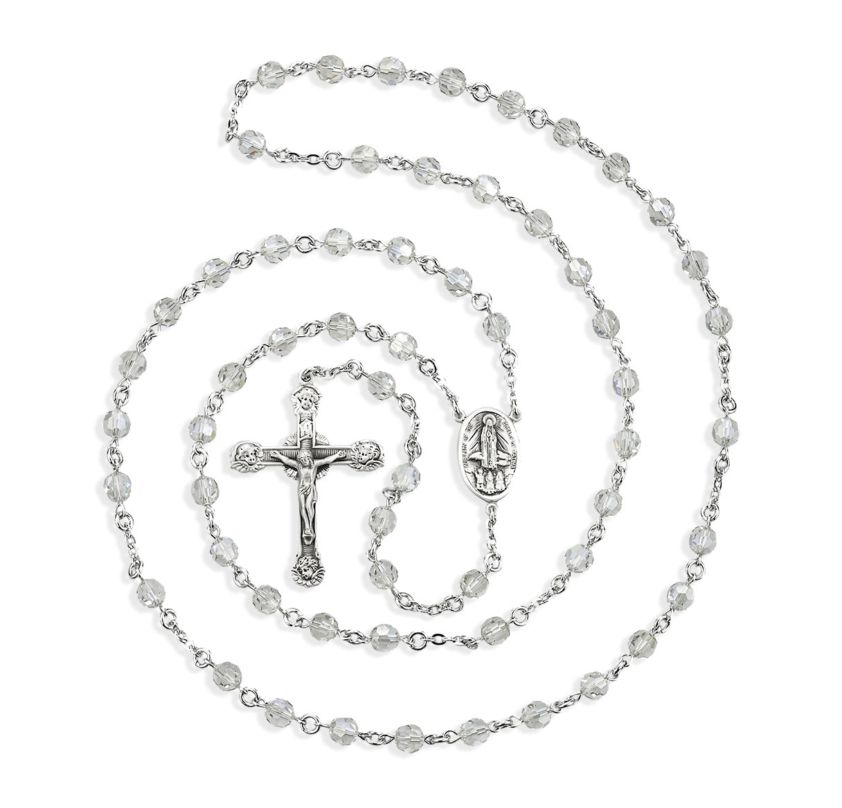 6mm Finest Smoked Crystal Rosary-w/Sterling Silver Ctr & Cfx-(354/113)-Bxd