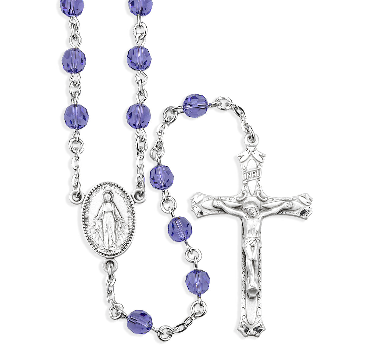 6mm Finest Tanzanite (AB) Rosary w/Sterling Silver Ctr & Cfx-(315/115)-Bxd