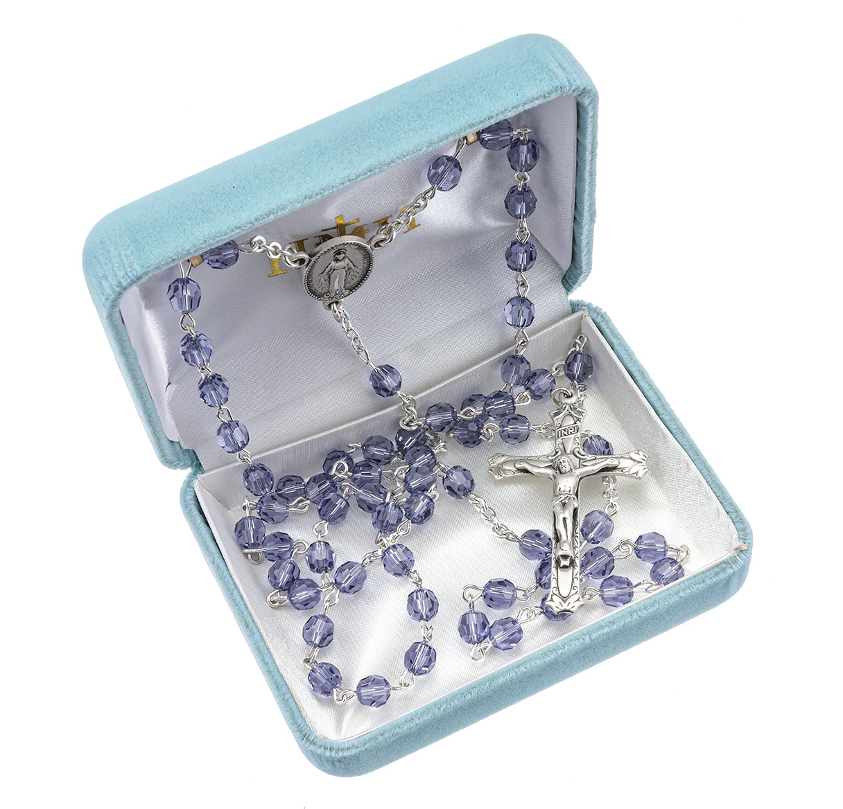 6mm Finest Tanzanite (AB) Rosary w/Sterling Silver Ctr & Cfx-(315/115)-Bxd