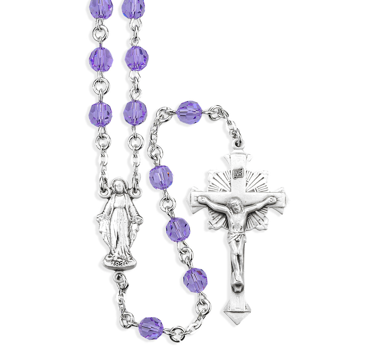 6mm Finest Crystal Violet Rosary w/Sterling Silver Ctr & Cfx-(317/124)-Bxd
