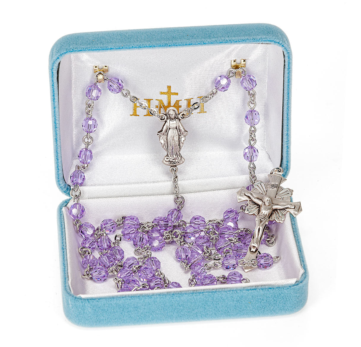 6mm Finest Crystal Violet Rosary w/Sterling Silver Ctr & Cfx-(317/124)-Bxd