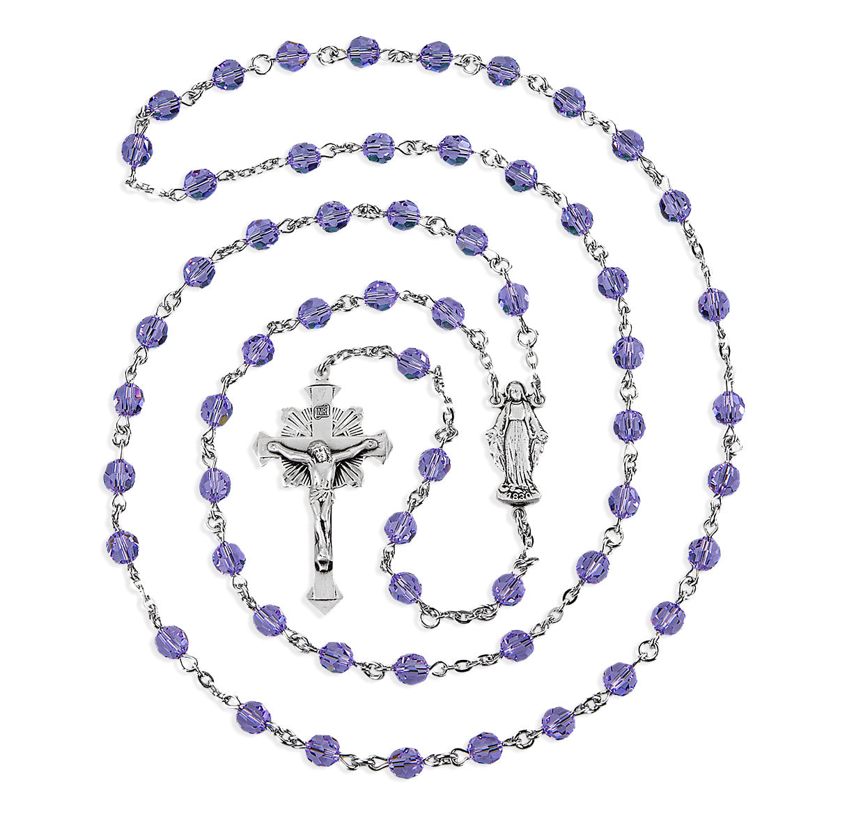 6mm Finest Crystal Violet Rosary w/Sterling Silver Ctr & Cfx-(317/124)-Bxd