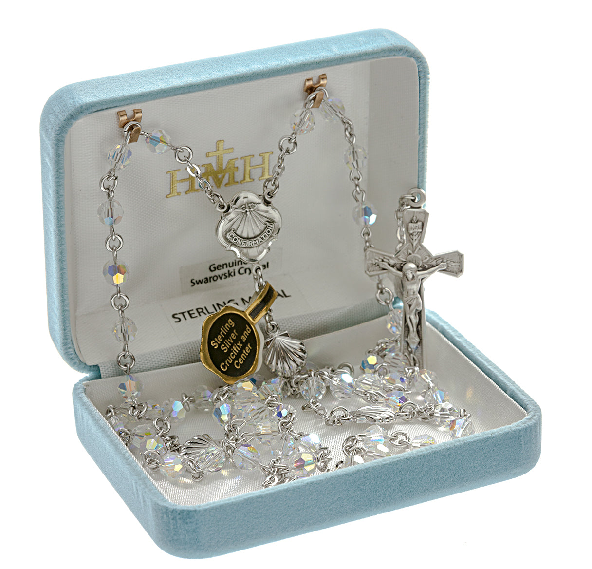 6mm Finest Crystal RCIA Rosary made w/a Sterling Silver Ctr/Cfx (381/3855) and Pewter Shells(1395)-Bxd