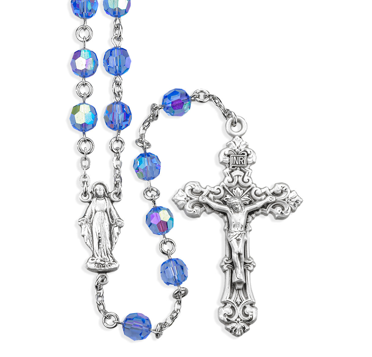 7mm Finest Light Sapphire Rosary w/Sterling Silver Ctr & Cfx-(317/156)-Bxd