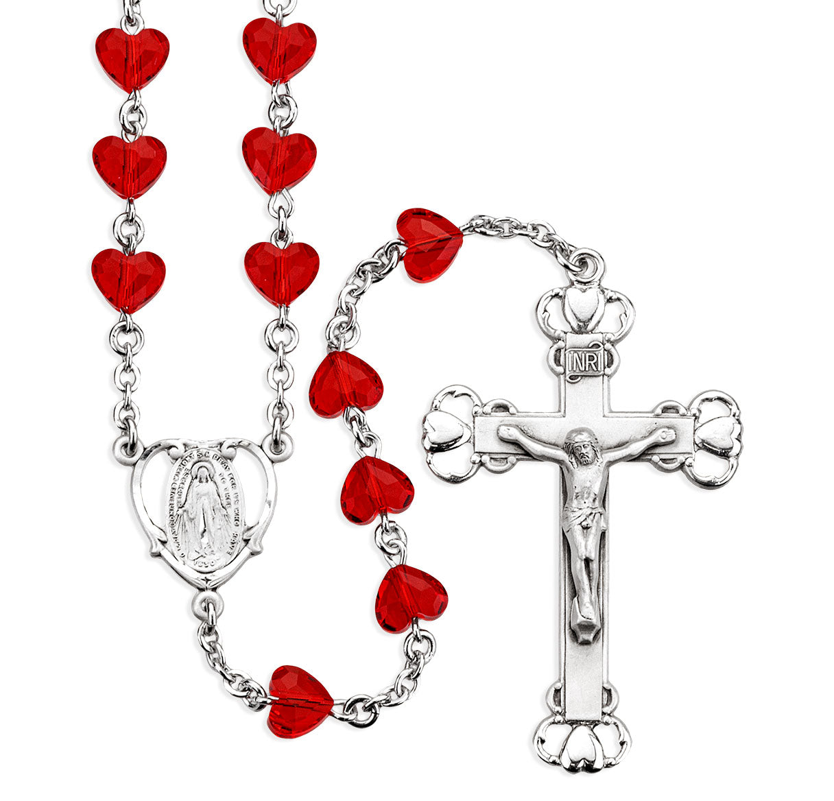 8mm Crystals by Swarovski® Crystal Red Heart Beads Rosary With Sterling Silver Ctr & Cfx-(210/196)-Bxd